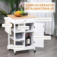 Carrito de Cocina Carro Auxiliar con Ruedas 1 Cajón 1 Armario 3 Estantes Abiertos de Almacenamiento para Comedor 66x39,5x86,5 cm Blanco - details 2