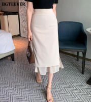 BGTEEVER Chic Elegant High Waist Ladies Solid Mermaid Skirts Spring Summer Fashion Ladies Slim Package Hip Mid-Length Skirts - details 16