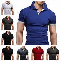 Polo de manga corta ajustado para hombre, camisa de cuello suave y sólido, trabajo, Golf, senderismo, informal, azul marino/blanco - details 2