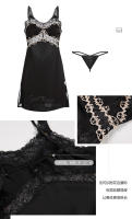 Satén sedoso jacquard encaje sexy puro halter dividido camisón bata conjunto de hogar para mujer - details 2