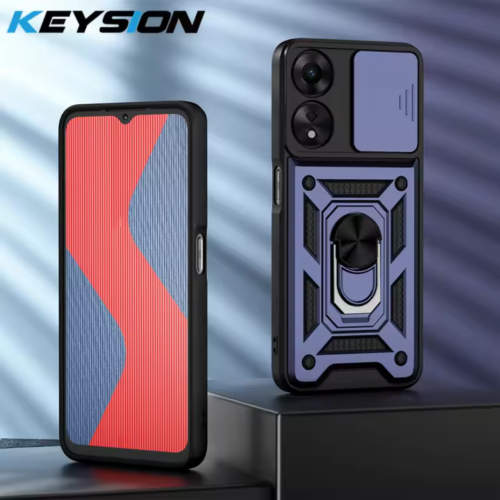 KEYSION Funda protectora a prueba de golpes para A79, 5G, A78, A58, 4G, anillo de protección de lente de cámara deslizante, soporte para teléfono, OPPO A38, A18, 4G - 1