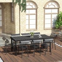 Mesa de Comedor Exterior de Aluminio Tamaño para 8 Personas con Encimera de Listones para Balcón Terraca 190x90x74 cm Negro - details 1