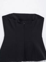 TRAFZA, vestido largo estilo vacaciones de verano para mujer, vestido negro blanco sin tirantes con cremallera, vestidos ajustados elegantes de nueva moda para mujer - details 4