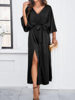 Vestido de mujer con cuello en V y mangas, elegante estilo bohemio - details 11