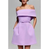 Vestido único de primavera-verano con hombros y cinturón, moda informal para mujer, poliéster sin estirar, silueta de cintura alta - details 3