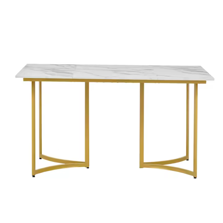 Mesa de comedor moderna blanca con aspecto de mármol y patas de mesa curvas, patas ajustables para comedor y cocina - 1