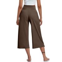 2024 primavera y verano mujeres elástico cintura alta 3/4 pantalón sólido Casual ajuste activo pantalones de pierna Capris anchos pantalones con bolsillos - details 32