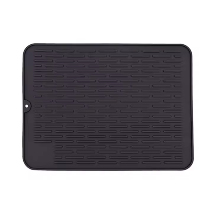 Alfombrilla de silicona para secado de platos, alfombrilla antideslizante para secado de platos, resistente al calor, color negro, 1 piezas - 1