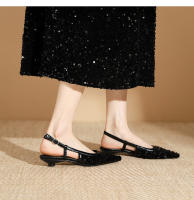 Zapatos de tacón bajo puntiagudos con lentejuelas plateadas - details 9