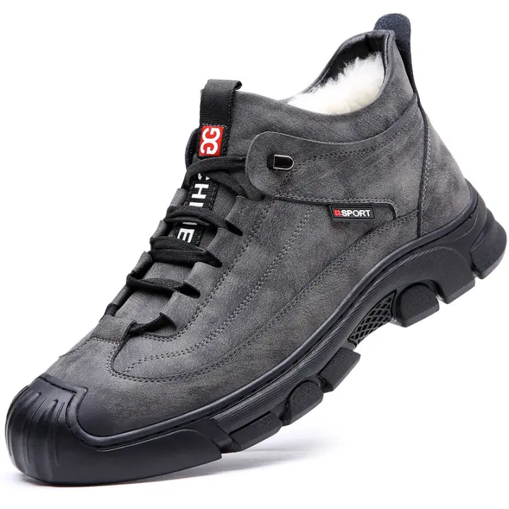 Botas de nieve de terciopelo cálidas, antideslizantes y resistentes al frío, integradas de lana de cuero genuino para hombre - 1