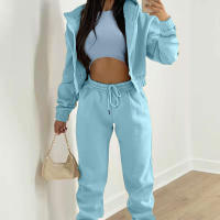 Conjunto de tres piezas para mujer, pantalones largos con sudadera con capucha de forro polar, conjunto deportivo, moderno, informal, de invierno, conjunto completo - details 9