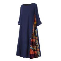 Vestido Vintage de talla grande para mujer, Vestido largo estampado con botones laterales y manga 3/4 de verano, vestidos largos para mujer - details 5
