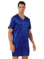 Camisón de satén para hombre y mujer, ropa de dormir de manga corta con cuello en V, ropa de dormir para el hogar, ropa de dormir con abertura lateral, albornoz para dormir - details 41