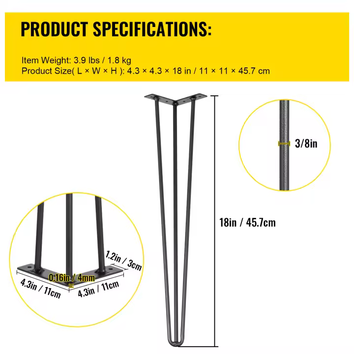 SucceBuy Patas de mesa con horquilla, patas de escritorio negras, patas de muebles resistentes de acero al carbono para banco, escritorio, mesa de comedor, sillas - Decoración del hogar DIY - 1
