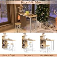 Juego de Mesa de Comedor de 3 Piezas Mesa de Comedor de Doble Nivel con 2 Taburetes de Bar, 3 Estantes, Soportes para Copas y Botellas, Mesa Alta de Cocina MDF - details 6