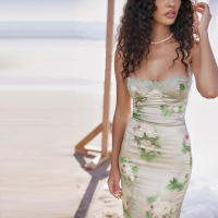 BUNO-Vestidos de invitados de boda para mujer, fiesta de noche elástico para Vestido de satén, traje Floral elegante para Festival y Club nocturno, verano - details 1