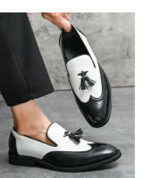 Moda solo zapatos bloque de negocios tallado con flecos pequeños zapatos de cuero - details 11