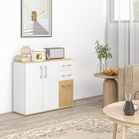 Moderno Estante de Almacenamiento para Sala de Estar Cocina con 2 Cajones, 2 Armarios y Estantes Ajustables para Dormitorio, Comedor 90x30x75,5 cm Blanco y Natural - details 1