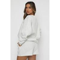 Wind Conjunto de pantalones cortos y sudadera con cuello redondo informal holgado de Color puro para mujer - details 41