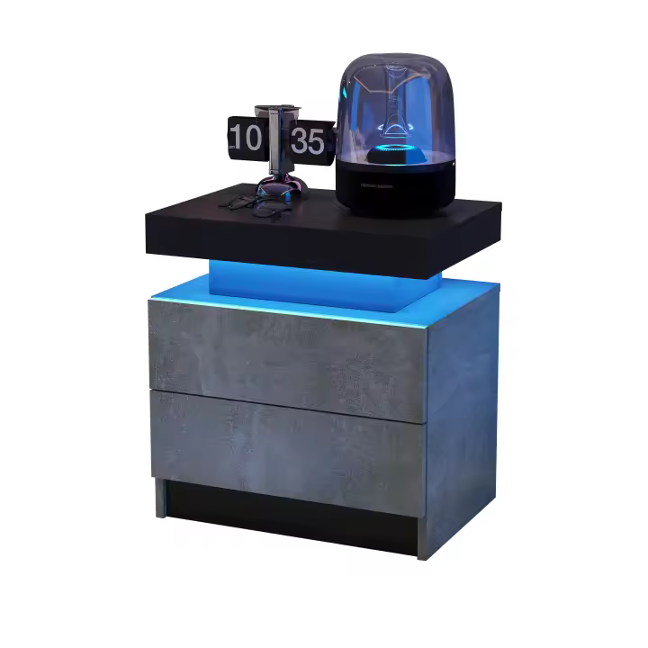Mesita de noche LED, mesita de noche, luces de gabinete, lado final moderno con 2 cajones para dormitorio - 1