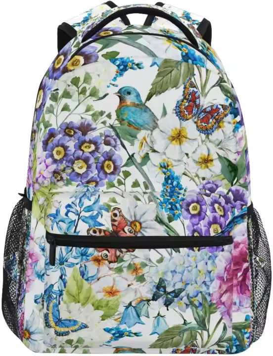 Mochila de Lienzo de Mariposa y Flores Bolsa Escolar Bonita para Niños Bolsa de Viaje para Hombres - 1