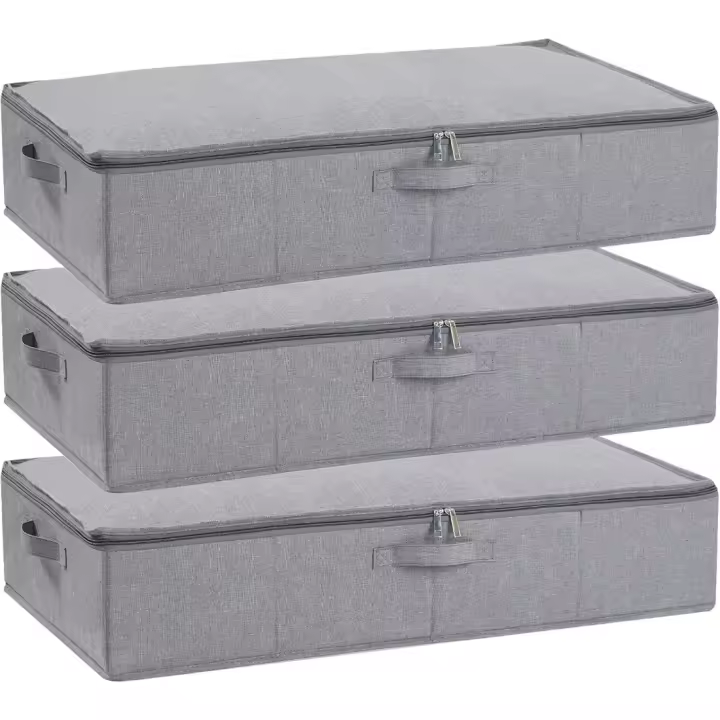 Set de 3 Bolsas de Almacenamiento de Ropa Caja Bajo Cama Plegable Organizador de Armario con Tapa y Asa Contenedores de Almacenamiento para Mantas, Edredones, Zapatero 80×40×15 cm - 1