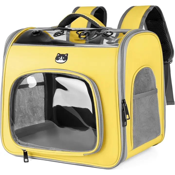 ALLSOPETS Mochila para Gatos Mochila Portátil para Mascotas con Apertura Frontal Ventana De Malla Transpirable Mochila para Perros Viajar con Mascotas Verde - 1
