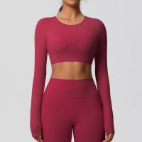 Traje de Yoga de manga larga ajustado con almohadilla para el pecho, Top corto deportivo de manga larga para mujer, Pilates, correr - details 5
