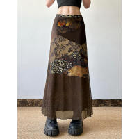 BUNO- Faldas de malla de retazos con estampado floral vintage, falda gótica holgada de los años 90, falda estética Y2K para mujer, ropa de fiesta y club - details 5