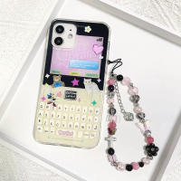 Colgante de Teléfono de Cadena de Flores de Cuentas Rosa Y2K Joyería Estilizada para iPhone - details 5