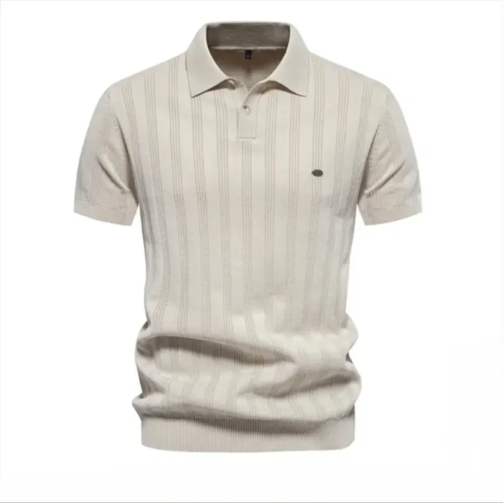 polos hombre manga corta ropa hombre día del padre 2025 Nuevo Polo de punto acanalado de verano para hombres Polo texturizado de calidad de marca transpirable y fresco para hombre - 1