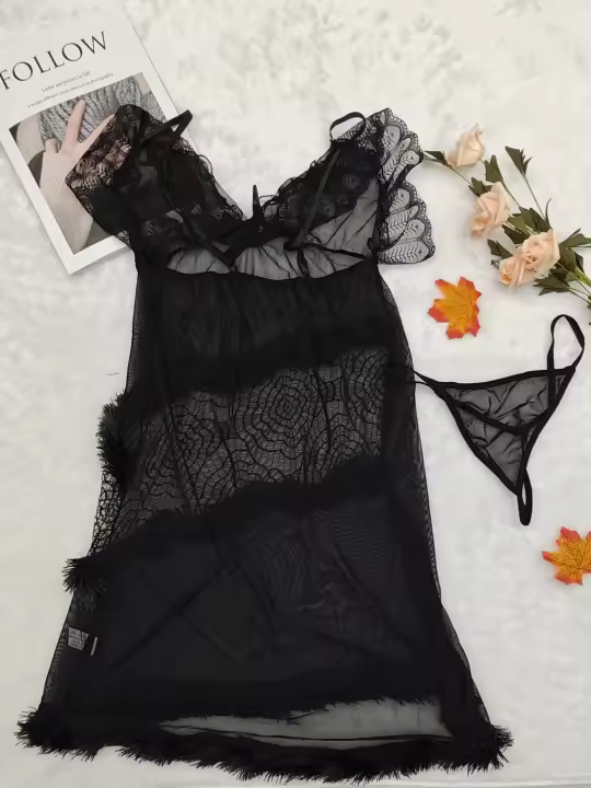 Guiruo-ropa interior ligera de lujo para mujer, hilo ligero de plumas, falda para dormir con correa de viento, conjunto de uniforme de bata exterior - 1