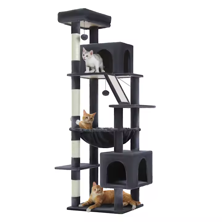 PAWZ Road Árbol para gatos de lujo grande para interiores, torre de gato de felpa de varios niveles con postes rascadores, 2 condominios acogedores, hamaca súper grande, rascadora para gato, juguetes para gatos - 1