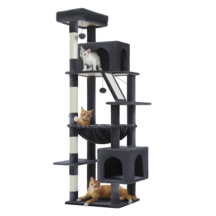 PAWZ Road Árbol para gatos de lujo grande para interiores, torre de gato de felpa de varios niveles con postes rascadores, 2 condominios acogedores, hamaca súper grande, rascadora para gato, juguetes para gatos - 1