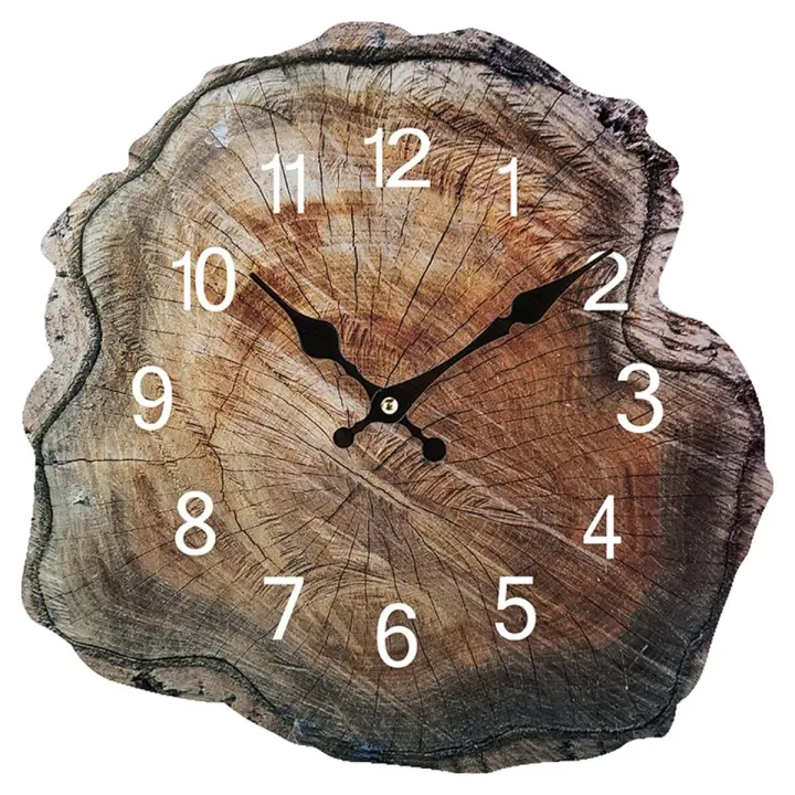 Reloj de pared de madera de simulación anual, relojes silenciosos de grano de madera antiguo, decoraciones para sala de estar, hogar y oficina, 12 pulgadas - 1