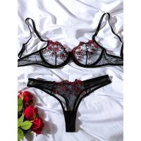 Conjunto de lencería Sexy exótica, sujetador de encaje transparente para mujer, tentación transparente, sujetadores florales bordados, conjuntos de ropa interior Push Up - details 4