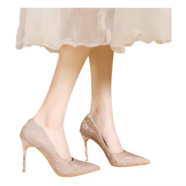 Tacones altos color champán oro y plata para mujer, primavera 2025, nuevo diseño de stiletto, estilo nicho, zapatos de boda Xiuhe, vestido de novia, dos usos. - 1