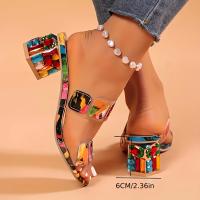 Sandalias elegantes de tacón alto para mujer con adornos de diamantes de imitación brillantes: plataforma, puntera abierta, diseño sin cordones, parte superior sintética, suela de goma, elegantes detalles azules y rosas, calzado de moda | Calzado Elegante - details 2