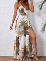 Vestido con tirantes sin espalda y separación de muslos con estampado tropical 2025 - details 12
