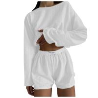 Conjunto de Pantalones Cortos Informales para Mujer Tops de Manga Larga con Cuello Redondo - details 2