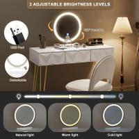 Tocador de Maquillaje con Espejo y Luz LED Iluminación Ajustable Conjunto de Mesa Tocador con Silla Terciopelo Blanco + Dorado - details 20