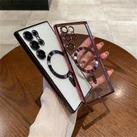 Funda de teléfono transparente Magsafe con revestimiento magnético para Samsung S25 S24 Ultra S23 FE S21 S22 Plus, cubierta protectora de película de lente de parachoques - details 1