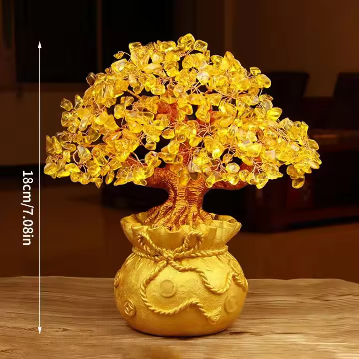 Bolsa de riqueza de cristal Natural de escritorio dorado, árbol de dinero tembloroso, adorno de regalo artesanal, Navidad, 1 ud. - 1