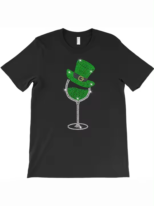 Camiseta de Vino de Diamante de Imitación Cuello Redondo Manga Corta Ropa Deportiva de Algodón para Hombres Regalo Ideal para el Día de San Patrício - 1