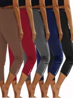 5pcs Leggings Capri de Talla Grande para Mujer - Alta Elasticidad, Color Sólido con Detalle de Botón, Perfectos para Yoga y Correr - details 10