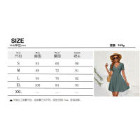 Vestido corto de mujer con cuello cruzado hueco bordado de punto nuevo 2025, cintura elástica, línea A, manga corta. - details 0