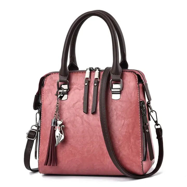 Bolso de lujo con borla de gato Vintage para mujer, bolsos cruzados con doble cremallera, bolso de hombro informal - 1