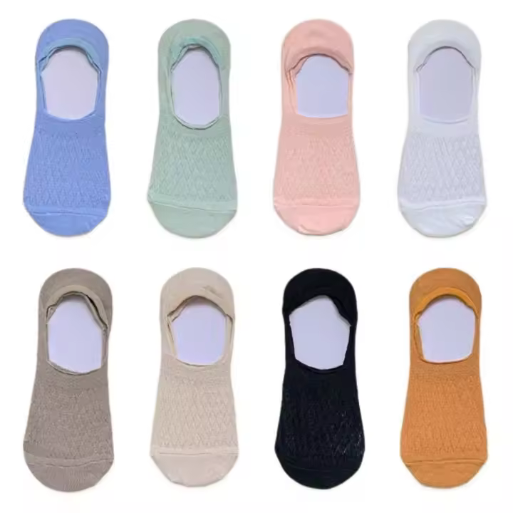 8 pares de calcetines simples de malla de boca baja, medias huecas para mujer, calcetines transparentes de barco, calcetines cortos antideslizantes de tubo de tobillo de verano - 1