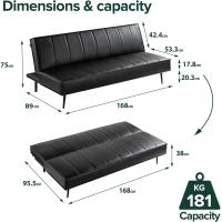 Sofá Cama - Sofá Cama Plegable 2 en 1 - Adecuado para habitaciones de invitados y espacios pequeños - PVC Negro - details 1