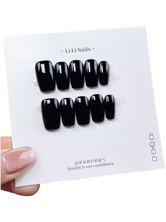 Unas postizas de uñas negras de alta calidad - Fáciles de aplicar y duraderas - 1